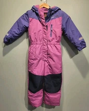 Girls 5t Swiss Tech Pink Purple Hooded Snowsuit Reinforced Knees