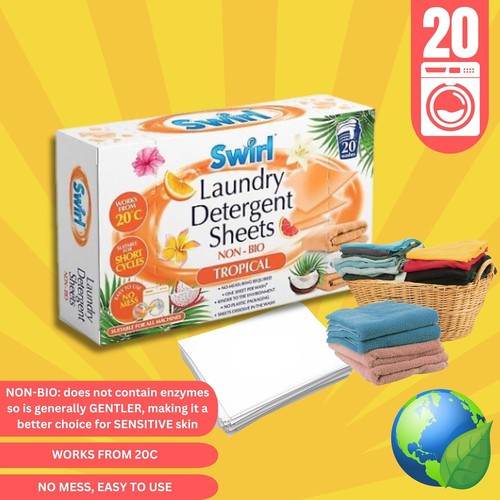 3 x SWIRL TROPICAL LAUNDRY DETERGENT SHEETS NON BIO FOR WASHING ...