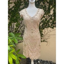 Sue Wong Nocturne nude blush intricate embroidery, beadwork sequins mini dress