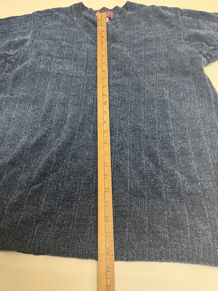 Denim & Co Blue Ribbed Knit Short Sleeve Sweater Women's Large V Neck - Image 4 of 4