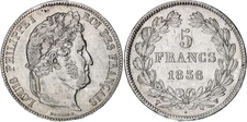 COIN France 5 Francs 1838 W KM# 749.13 Silver Louis Philippe I XF+