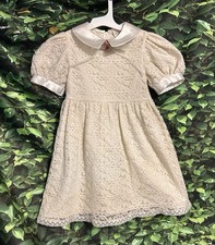 Vintage 1970s Union Made Girls Lace Dress Size 5 Rare Editions Ivory Satin