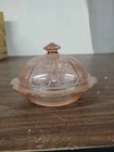 Vintage Jeanette Glass Pink Depression Glass Covered Butter Candy Dish- 3697