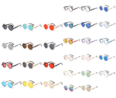 Retro Gothic Steampunk Sonnenbrille für Damen Herren Runde Gläser Metall Hipp...