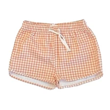 Rylee + Cru Boys Swim Shorts 6-12M Melon Gingham Toddler Summer Swimwear