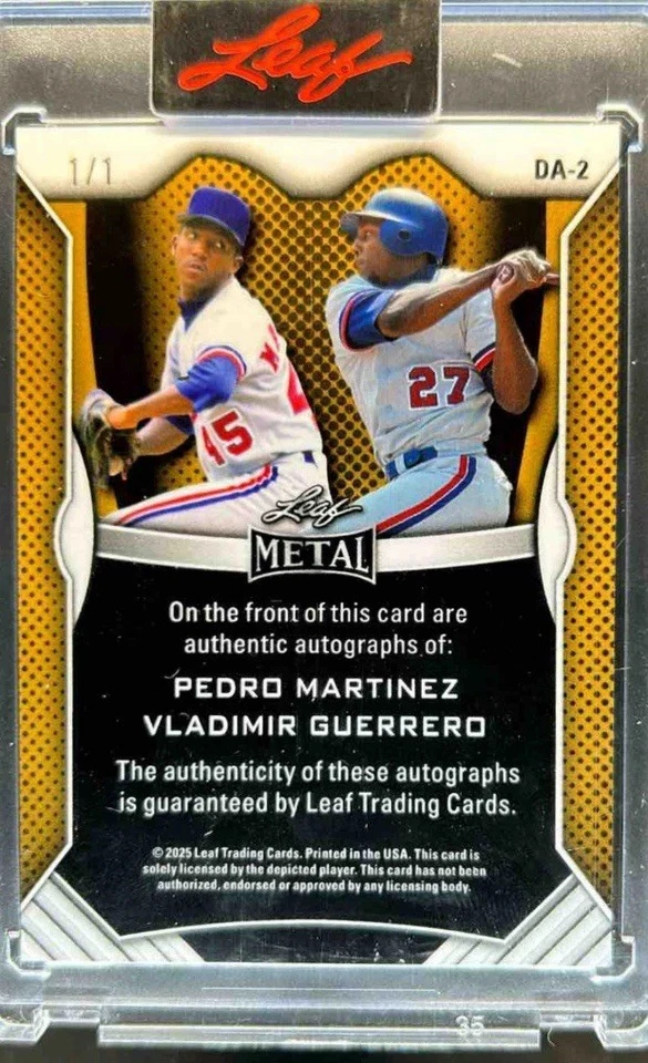 Hoja de metal 2025 Pedro Martínez y Vladimir Guerrero doble automático 1/1 RARO HOF Foto 2 de 2
