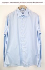 SUITSUPPLY Men's Shirt 45L/17 3/4L Slim Blue Pure Cotton Long Sleeve Classic