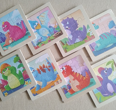 DINOSAURS - Set of 8 Wooden Jigsaw Puzzles for Kids Age 3-5 Year Old 9 Pieces