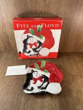 Fitz and Floyd Kitty Claus Canape Plate 2006 Tuxedo Cat Christmas Hand Painted