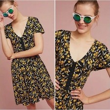 ANTHROPOLOGIE x MAEVE Paris Summer Breeze Floral Dress Yellow Black Sz XS {C30}