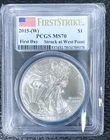 2015-W Silver Eagle PCGS MS70 FIRST STRIKE FIRST DAY Struck West Point US FLAG
