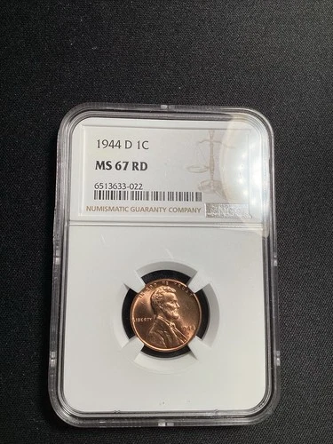 Beautiful High Grade 1944-D  Lincoln Cent.  NGC GRADED MS67 RED