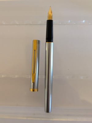 vtg Striate Chrome GT Waterman Fountain Pen - Steel GP F Nib
