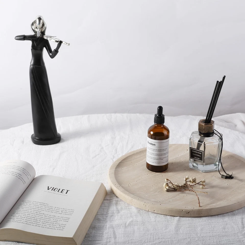 Travertine Tray, 11.8"x0.8" Round Serving Tray for Kitchen and Coffee Table, ... - Image 4 of 4