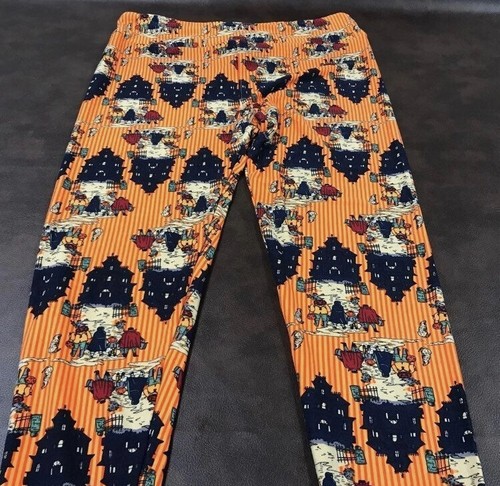 Lularoe Halloween Leggings Orange Haunted House Trick Or Treat Kids TC 12-18 🦄 - Picture 6 of 6