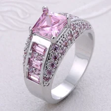 PINK Sapphire 925 Silver Ring Wedding Engagement Birthday Anniversary Size 8