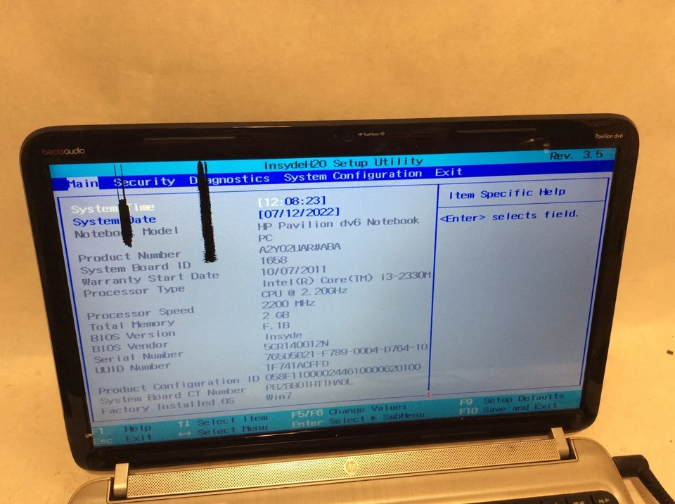 HP Pavilion dv6-6136nr Laptop 15" Intel Core i3 2nd Gen DAMAGED SCREEN -PP - Image 2 of 4