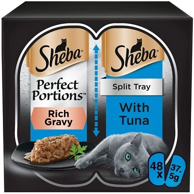 48 x 37.5g Sheba Perfect Portions Luxury Adult Wet Cat Food Trays Tuna in Gravy