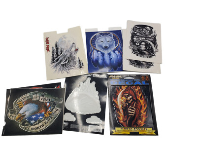 Flaming Reaper Wolves Wolf Eagle Biker Car Sticker Decal Lot of 9