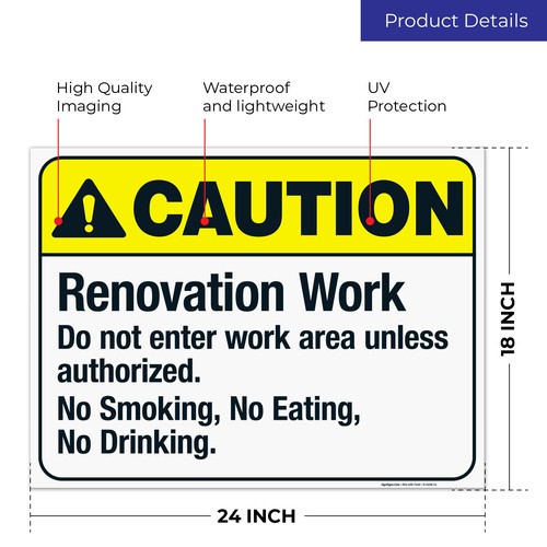 Renovation Work Do Not Enter Work Area Sign, ANSI Caution Sign, (SI-5408) - 第 50/87 張圖片