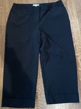 CHICO'S 3 Black Stretch Cropped Cuffed Pants Trousers Slacks Career Flat Front