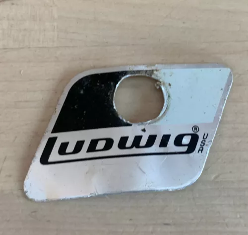 LUDWIG 80s Vtg Black & White BADGE Logo Plate Drum Emblem Part Escucheon Acro US