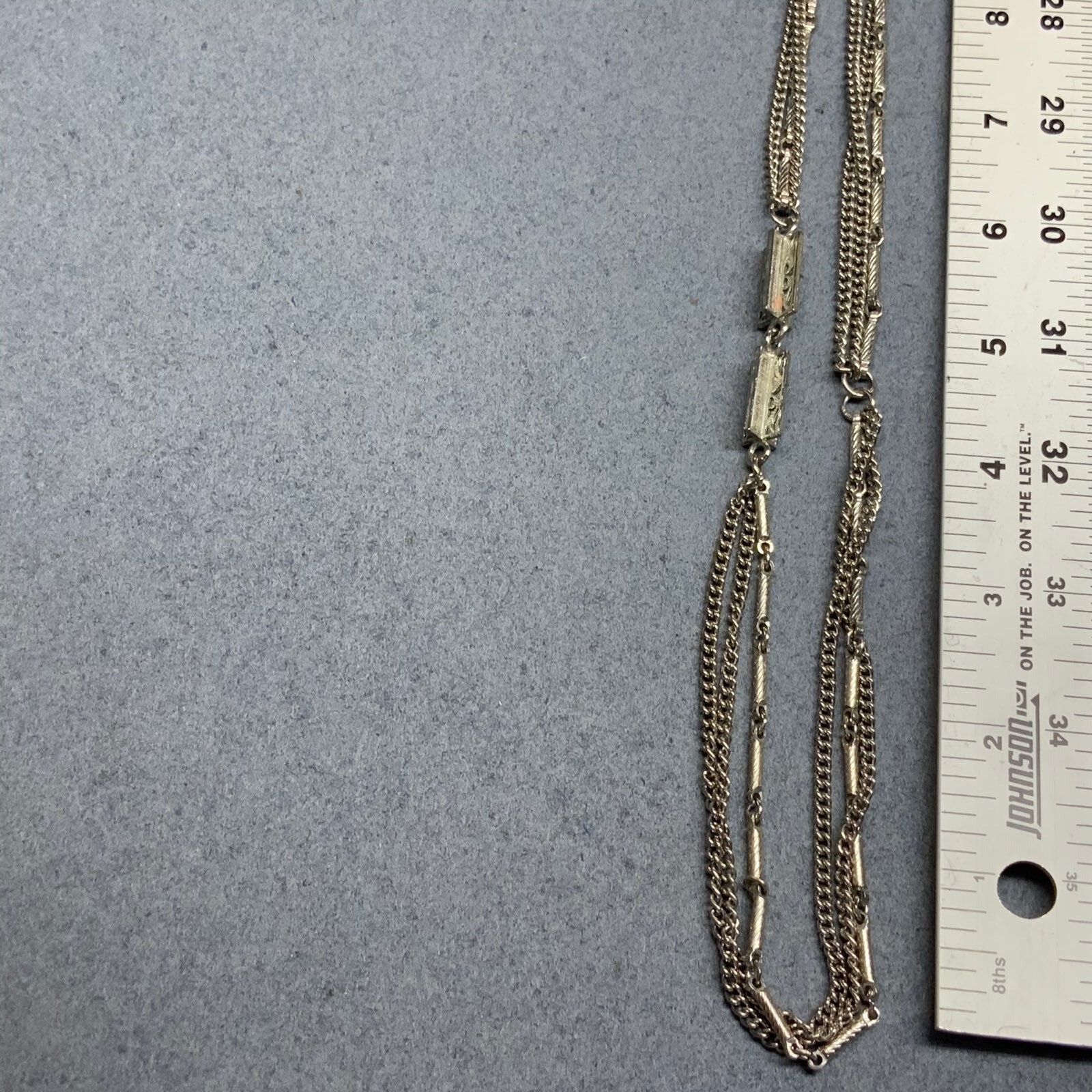 Multi Strand Long Necklace Silver Rectangle Flowe… - image 6