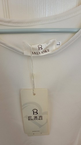 Baluoke Women Ivory Short Sleeve Blouse Large NWT - Picture 4 of 8