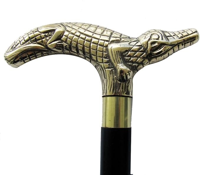 Solid Brass Alligator Designed Solid Wooden Cane … - image 4