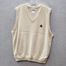 VINTAGE Izod Men Sweater Large Beige Vest Logo Golf Embroidered V Neck 90s