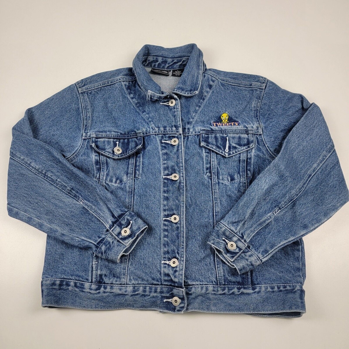 VTG Y2K Looney Tunes Warner Bros Tweety Bird Denim Jean Jacket 