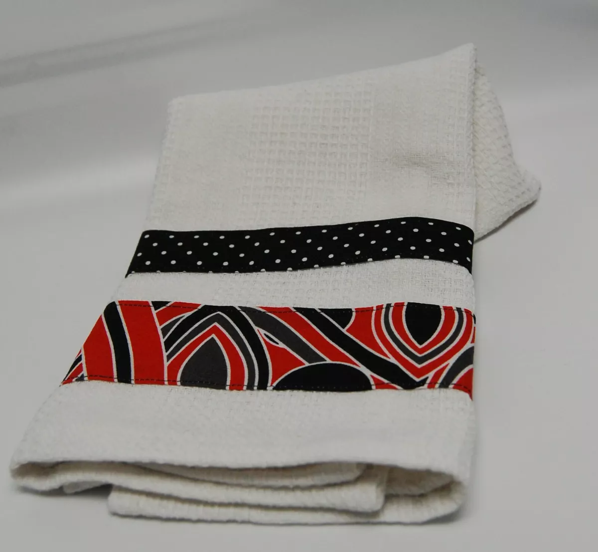 Cab Creations tea towels Handmade cotton white Black red white stripes