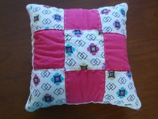 Vintage 1950 Quilted Pillow Machine Pieced Nine Square Quilt Block Muslin Back