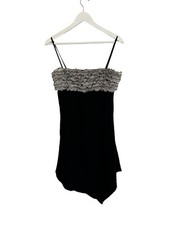 Karate Ruffle Asymetric Hem Mini Dress Vintage Y2K 00s Black White Size 10