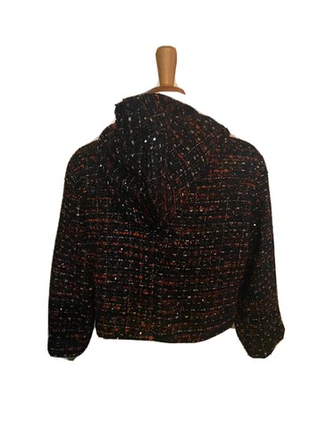 NWT's, Line & Dot Knit Sequin Recortado Chaqueta corta Capucha Capucha Boucle Forrado Nuevo - Imagen 4 de 6