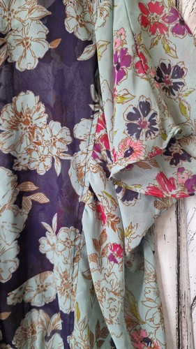 FOREVER 21 Sheer Chiffon Blouse Blue XS+ Batwing Floral Cottage Core Floaty Boho - Picture 5 of 5