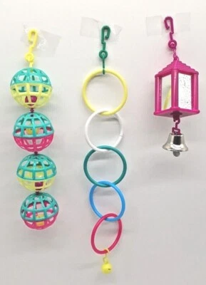 LIVING WORLD Vogelspielzeug Set 3 Teile Kletterkette Ringe Gitterball Laterne Spiegel Glocke