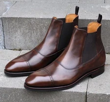Handmade Mens brown Leather Chelsea boots, brown Chelsea boot for mens, Men boot