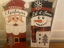 Christmas Santa & Snowman Let it Snow 2 Wall Door Hanger Plaque Decorations