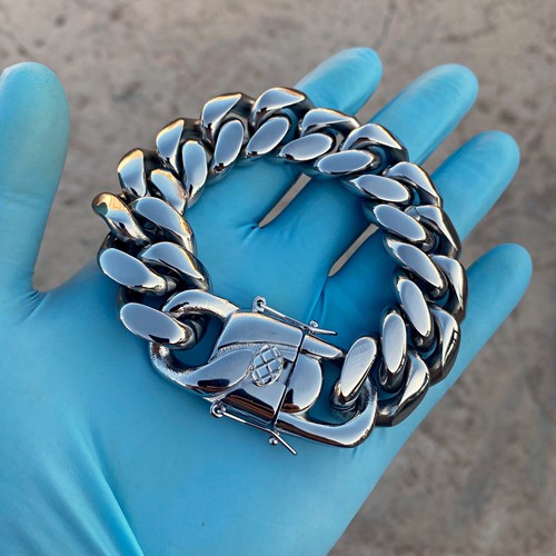 Mens 316L Stainless Steel Miami Cuban Link Bracelet Heavy 8.5" x 22MM Thick - Picture 11 of 12