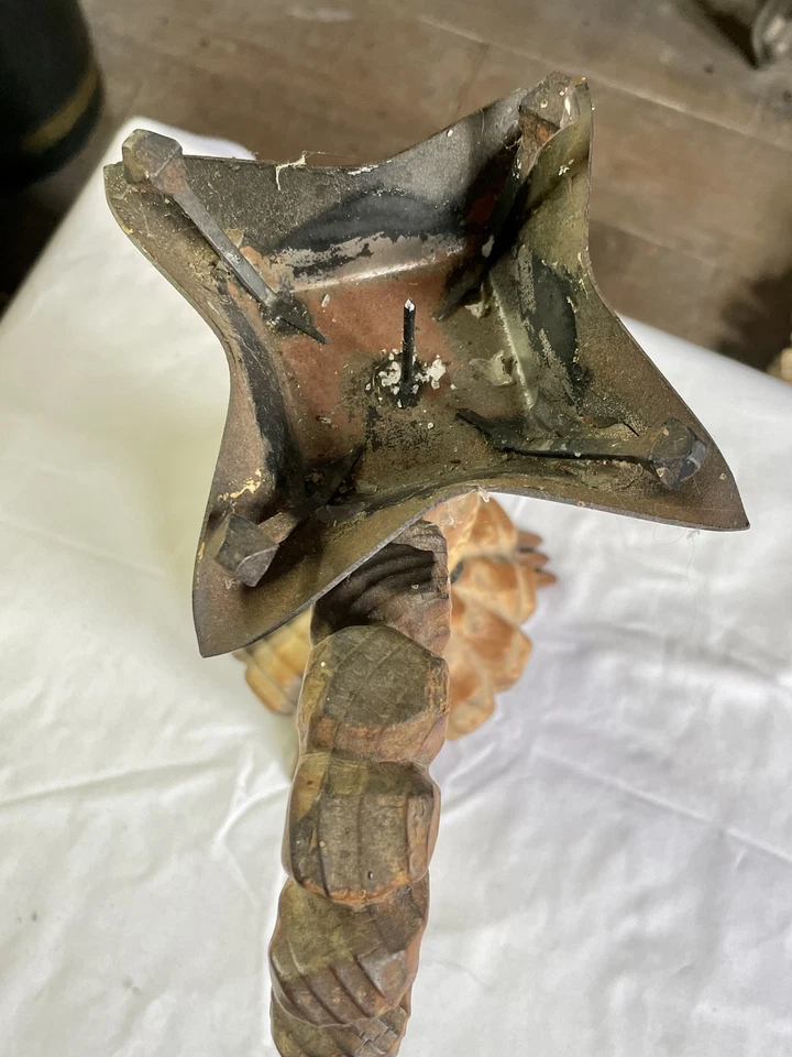 Rustic Hand-Carved Wooden Candlestick – Chunky Primitive Pillar Style - Image 3 of 4