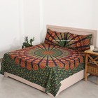 Green Peacock Mandala Printed Wall Hanging Cotton Bed Sheet With 2 Pillow Cover