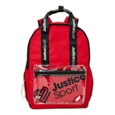 Justice J Sport Girls Red Backpack with Top Handle Clear Pocket Brand New