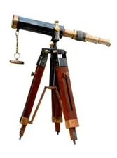 Telescope Vintage Solid Brass With Wooden Tripod Nautical Navy Ship Telescope