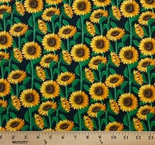 Cotton Novelty Sunflower Mix Landscape Cotton Fabric Print by the Yard D384.62
