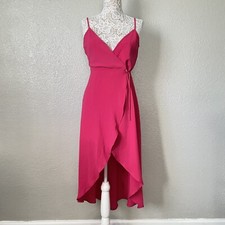 Show Me Your Mumu Sz S Hot Pink Strappy Asymmetrical True Wrap Midi Dress