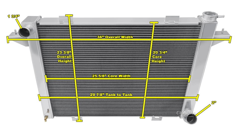 Radiador RR Champion 3 filas, cubierta, 2 ventiladores de 13" para motor Dodge W250 L6 1991-1993 Foto 3 de 4