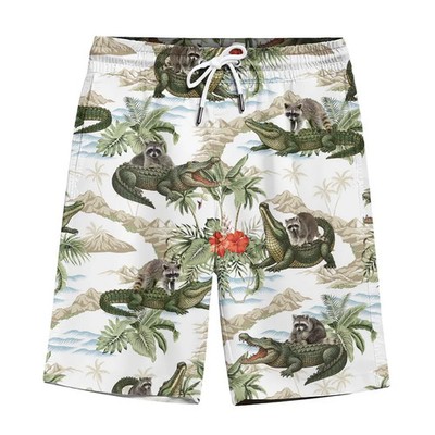 Mens Floral Raccoon Beach Vacation Summer Hawaiian Shorts 