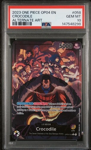 2023 ONE PIECE OP04-KINGDOMS OF INTRIGUE ALTERNATE ART #058 CROCODILE PSA 10