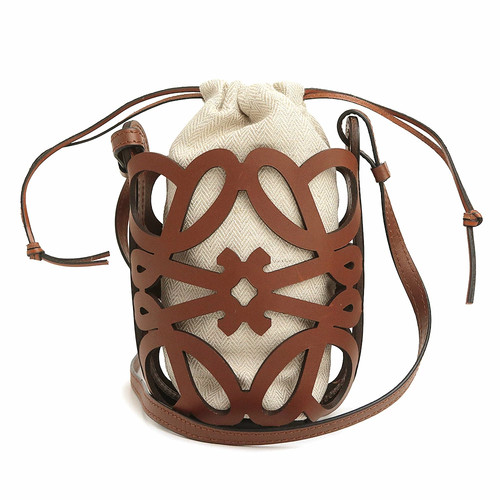 LOEWE C922Y62X07 Anagram Cutout Pocket Ecru Beige Shoulder Bag Leather #1030
